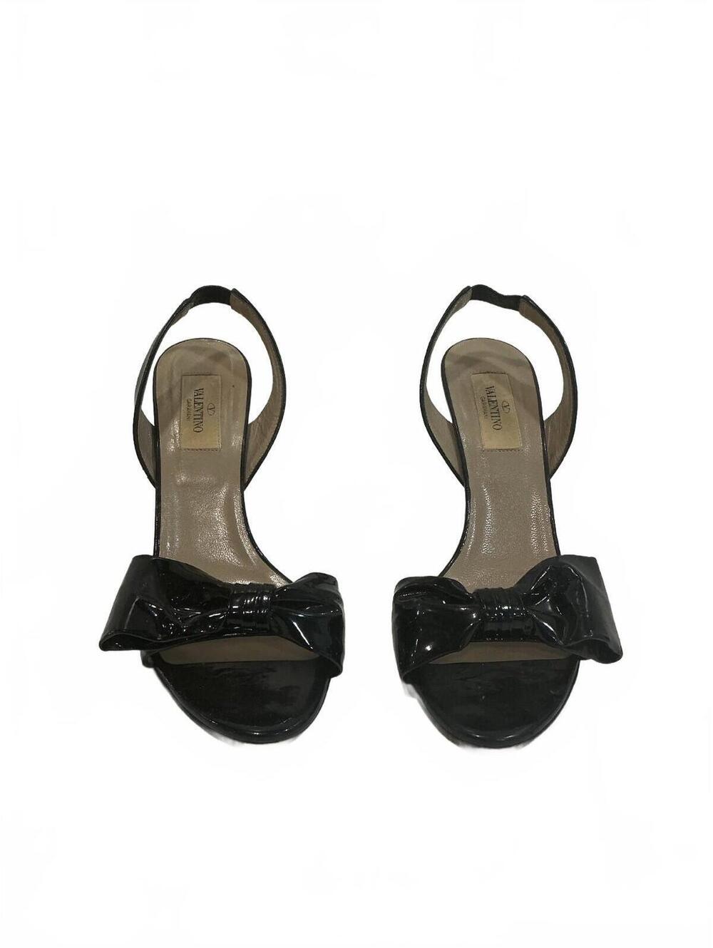 Valentino Garavani Black Patent Leather Bow Slingback Pumps Size 37